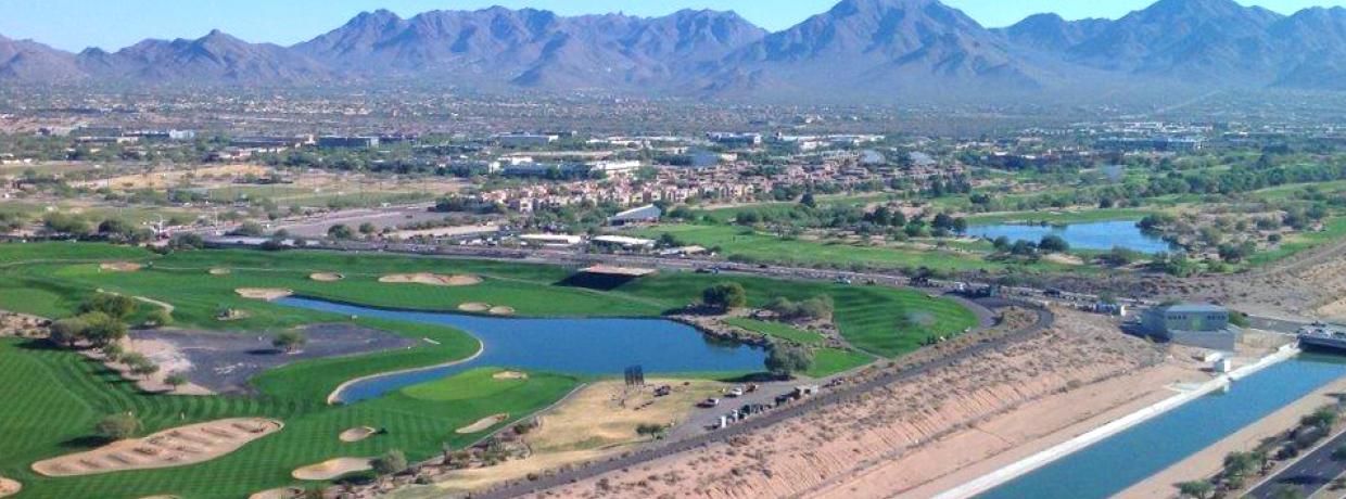 Photo of a canal and water features in the desert