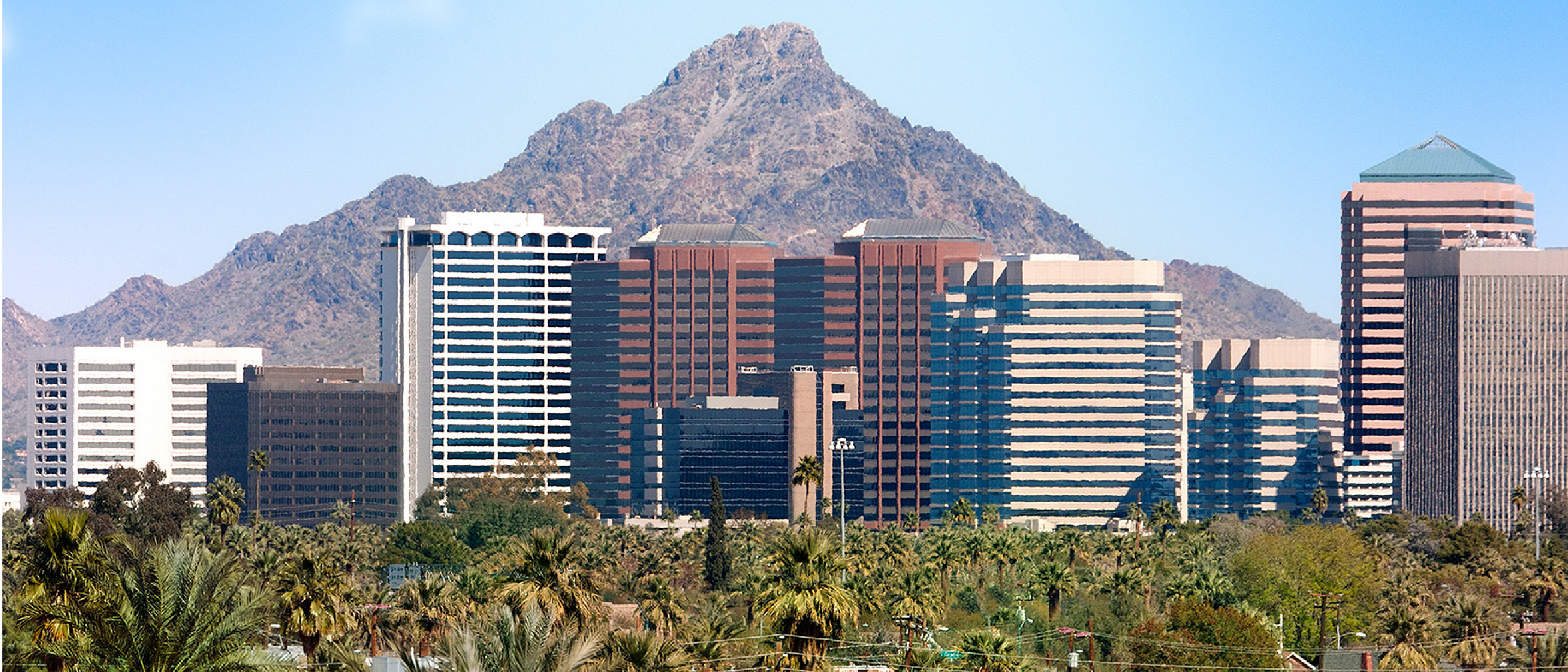 Skyline of Phoenix north of McDowell on Central. 