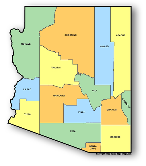 Arizona State Map with all counties