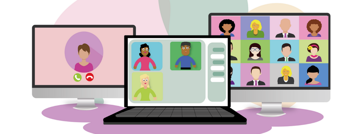 Three screens of people on a virtual meeting